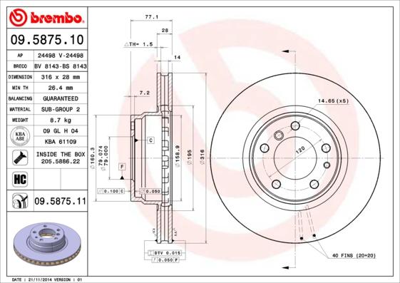 Brembo 09.5875.11 - Тормозной диск unicars.by