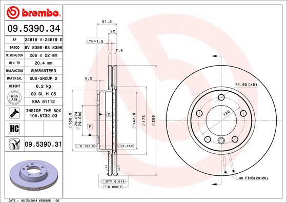 Brembo 09.5390.34 - Тормозной диск unicars.by