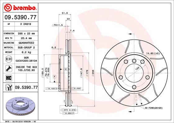 Brembo 09.5390.77 - Тормозной диск unicars.by