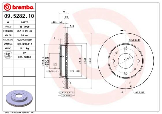 Brembo 09.5282.10 - Тормозной диск unicars.by