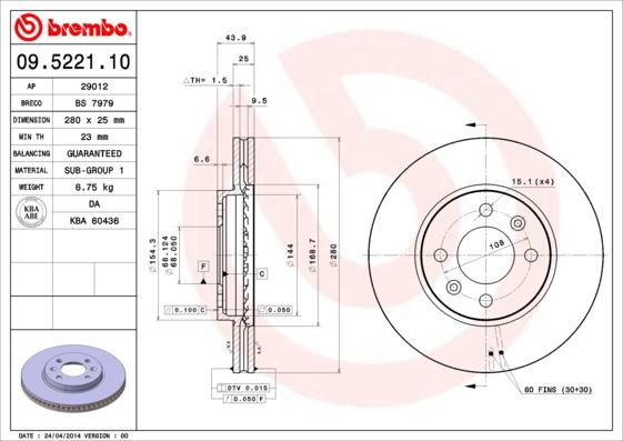 Brembo 09.5221.10 - Тормозной диск unicars.by