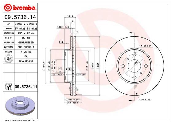 Brembo 09.5736.11 - Тормозной диск unicars.by