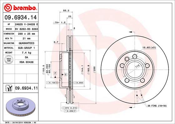 Brembo 09.6934.14 - Тормозной диск unicars.by