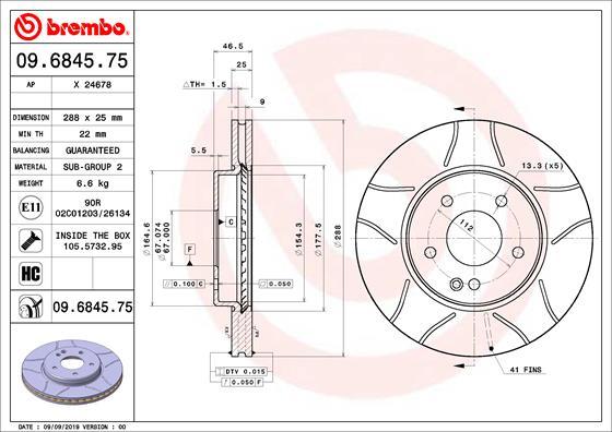 Brembo 09.6845.75 - Тормозной диск unicars.by