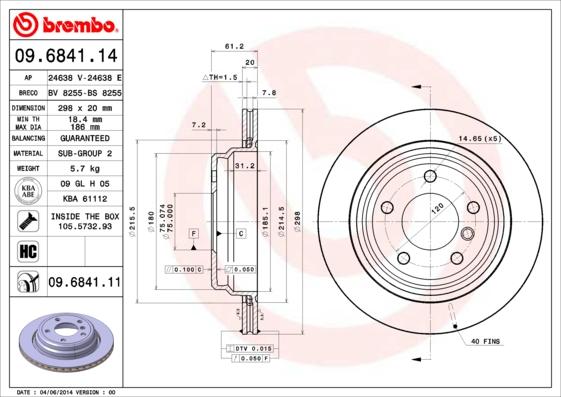 Brembo 09.6841.11 - Тормозной диск unicars.by