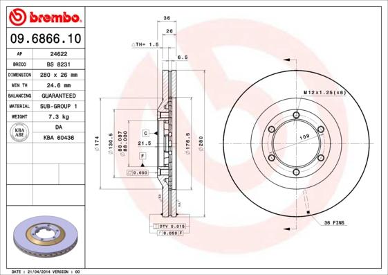 Brembo 09.6866.10 - Тормозной диск unicars.by