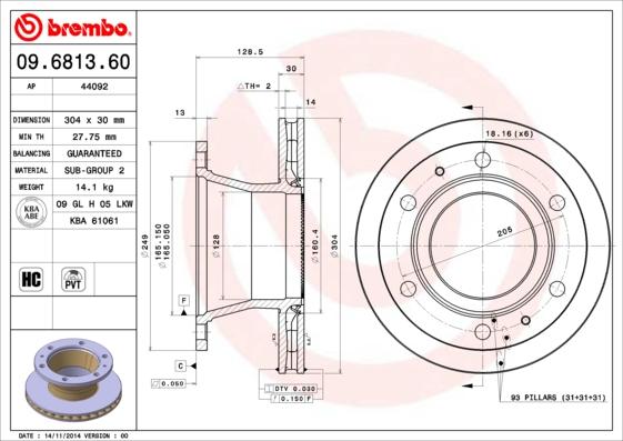 Brembo 09.6813.60 - Тормозной диск unicars.by