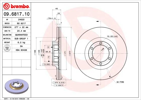 Brembo 09.6817.10 - Тормозной диск unicars.by