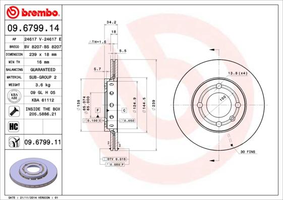 Brembo 09.6799.11 - Тормозной диск unicars.by