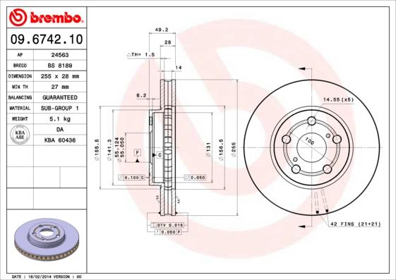 Brembo 09.6742.10 - Тормозной диск unicars.by