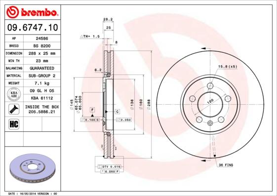 Brembo 09.6747.10 - Тормозной диск unicars.by