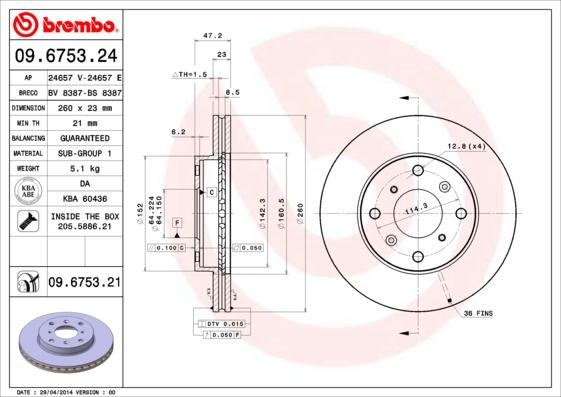 Brembo 09.6753.24 - Тормозной диск unicars.by