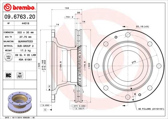 Brembo 09.6763.20 - Тормозной диск unicars.by