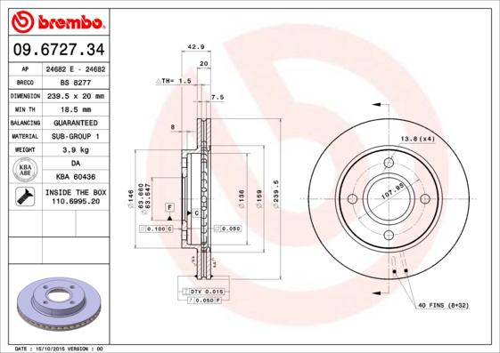 Brembo 09.6727.34 - Тормозной диск unicars.by