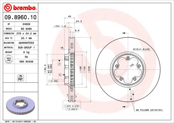 Brembo 09.8960.10 - Тормозной диск unicars.by