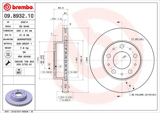 Brembo 09.8932.10 - Тормозной диск unicars.by