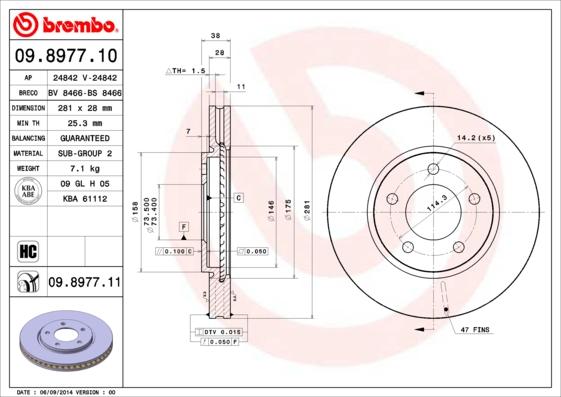 Brembo 09.8977.10 - Тормозной диск unicars.by