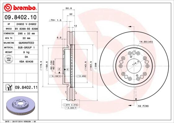 Brembo 09.8402.11 - Тормозной диск unicars.by