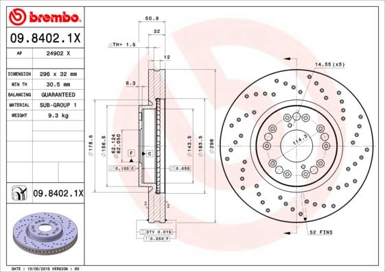 Brembo 09.8402.1X - Тормозной диск unicars.by