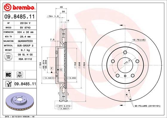 Brembo 09.8485.11 - Тормозной диск unicars.by