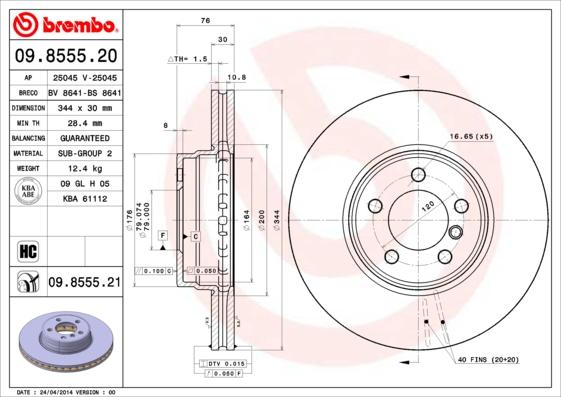 Brembo 09.8555.21 - Тормозной диск unicars.by