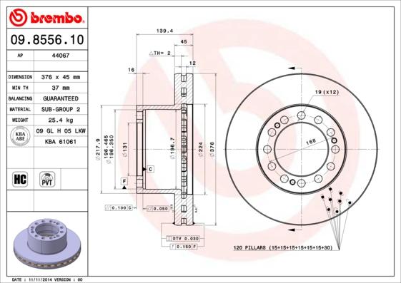 Brembo 09.8556.10 - Тормозной диск unicars.by