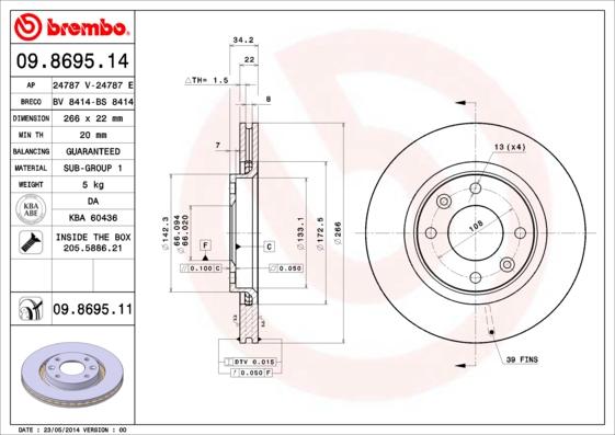 Brembo 09.8695.11 - Тормозной диск unicars.by