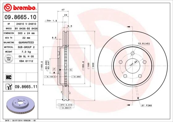 Brembo 09.8665.10 - Тормозной диск unicars.by