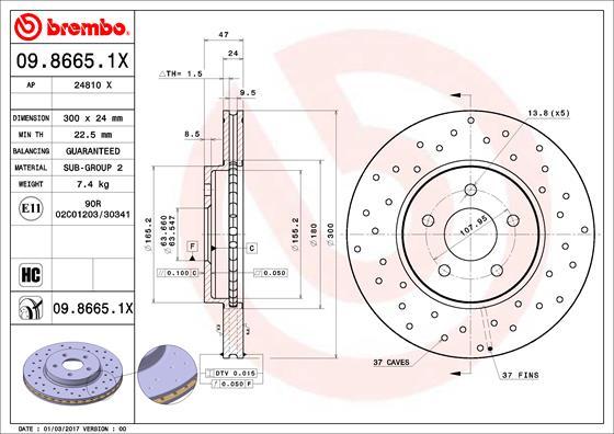 Brembo 09.8665.1X - Тормозной диск unicars.by