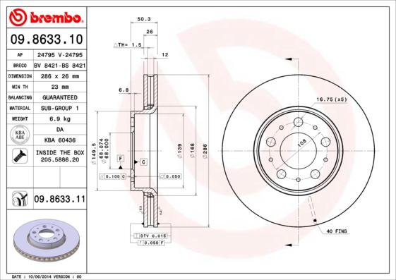 Brembo 09.8633.11 - Тормозной диск unicars.by