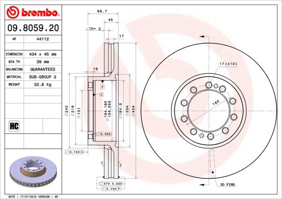 Brembo 09.8059.20 - Тормозной диск unicars.by