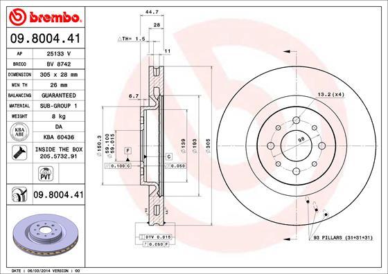 Brembo 09.8004.41 - Тормозной диск unicars.by