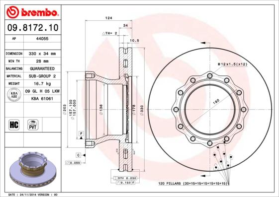 Brembo 09.8172.10 - Тормозной диск unicars.by