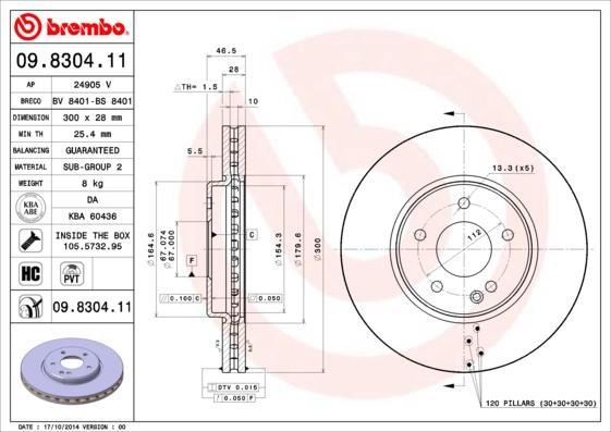 Brembo 09.8304.11 - Тормозной диск unicars.by