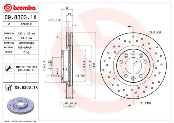 Brembo 09.8303.1X - Тормозной диск unicars.by