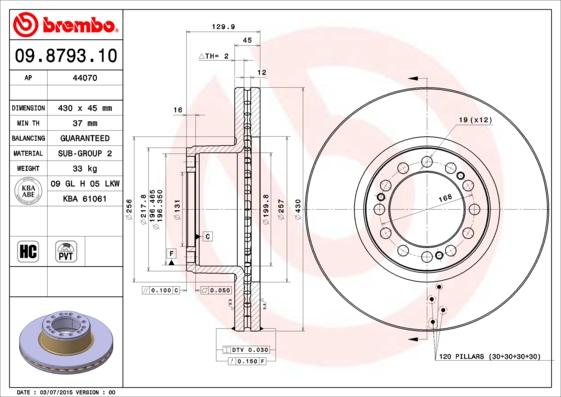 Brembo 09.8793.10 - Тормозной диск unicars.by