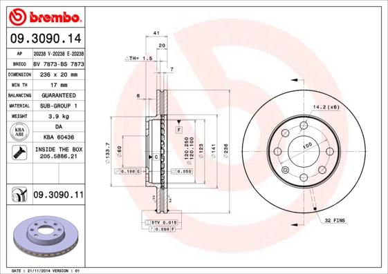 Brembo 09.3090.11 - Тормозной диск unicars.by