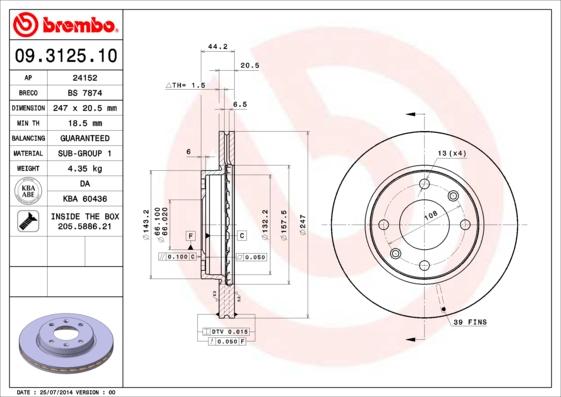 Brembo 09.3125.10 - Тормозной диск unicars.by