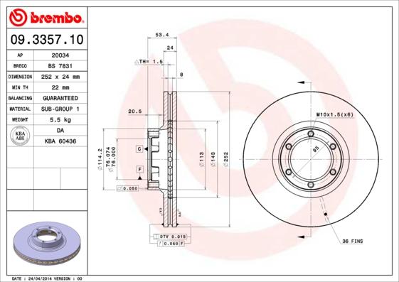 Brembo 09.3357.10 - Тормозной диск unicars.by