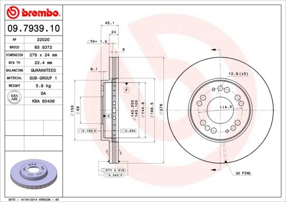 Brembo 09.7939.10 - Тормозной диск unicars.by