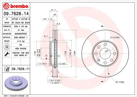 Brembo 09.7628.14 - Тормозной диск unicars.by