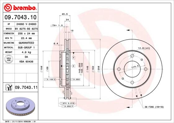 Brembo 09.7043.10 - Тормозной диск unicars.by