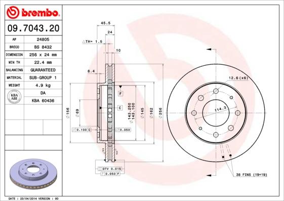 Brembo 09.7043.20 - Тормозной диск unicars.by