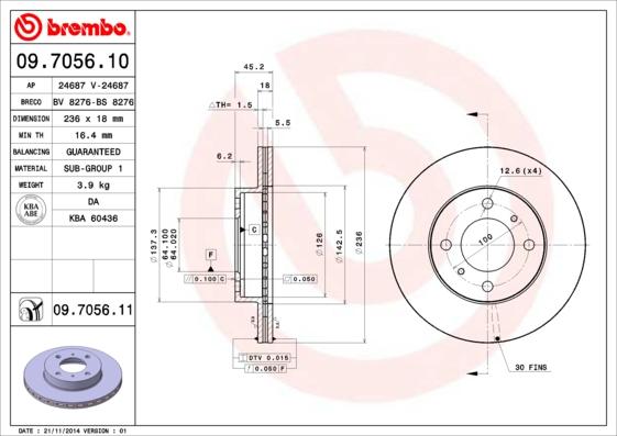 Brembo 09.7056.10 - Тормозной диск unicars.by