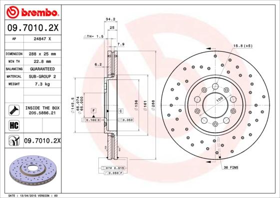 Brembo 09.7010.2X - Тормозной диск unicars.by