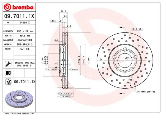 Brembo 09.7011.1X - Тормозной диск unicars.by