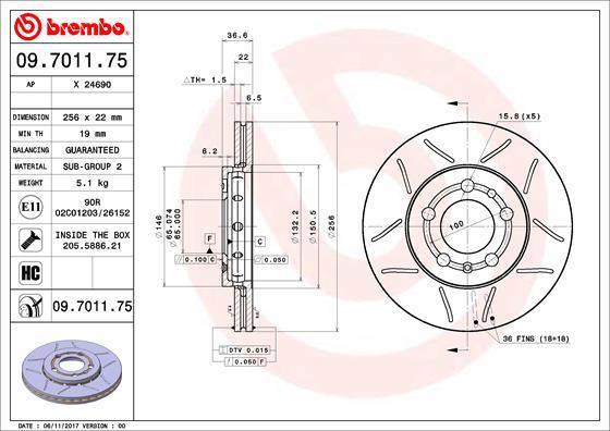 Brembo 09.7011.75 - Тормозной диск unicars.by