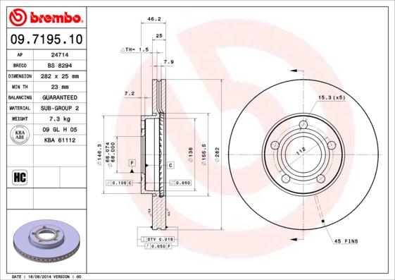 Brembo 09.7195.10 - Тормозной диск unicars.by