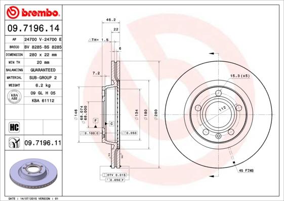 Brembo 09.7196.11 - Тормозной диск unicars.by