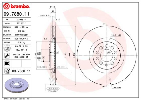 Brembo 09.7880.11 - Тормозной диск unicars.by